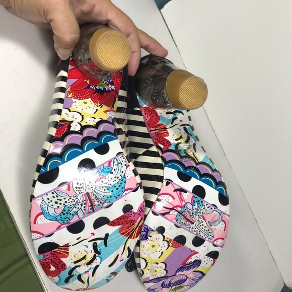 Irregular Choice Black and White Striped Heels with Red Heart Strawberry Accent - Picture 6 of 7